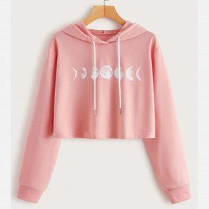 Cute Pink Moon CropTop Hoodie